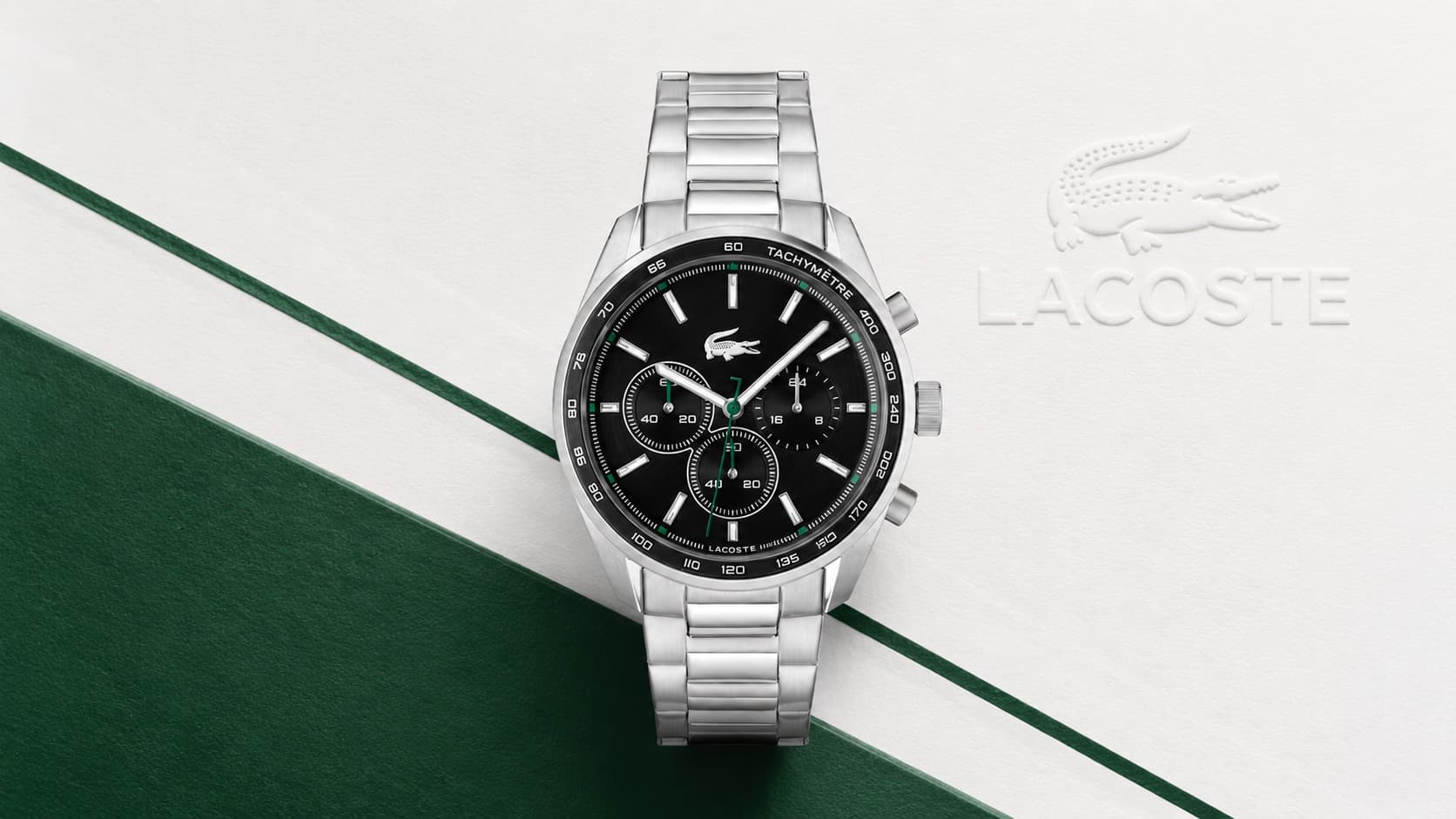 Lacoste Boston stainless steel chronograph watch with tachymeter bezel