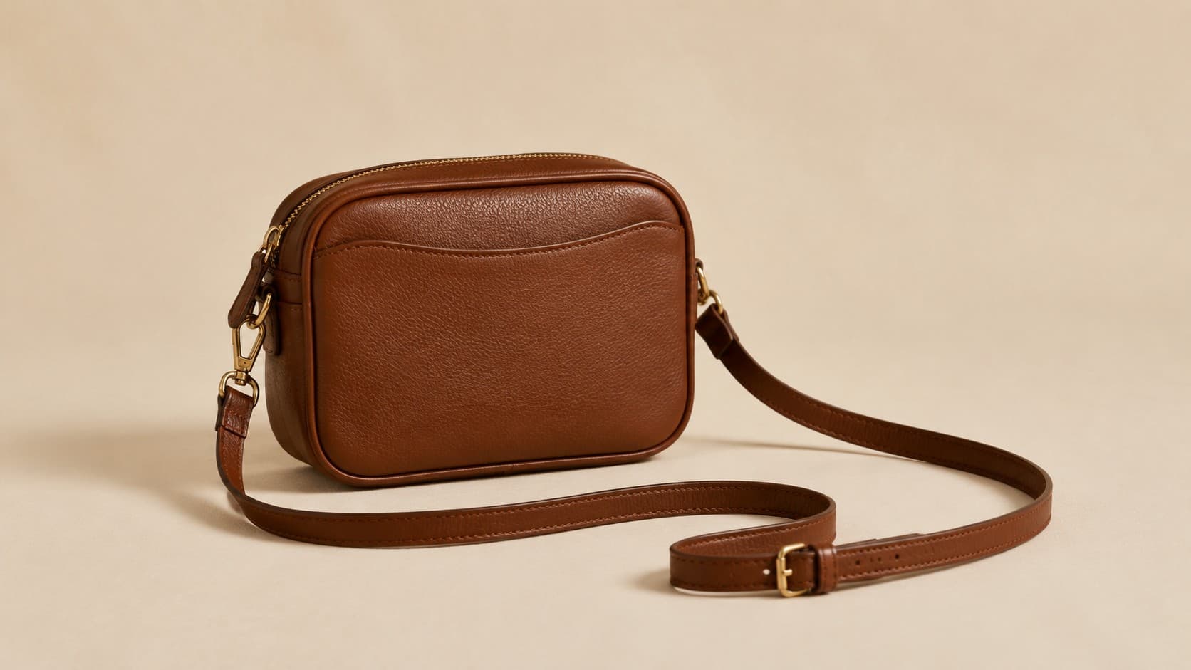 Brown leather crossbody bag with an adjustable strap