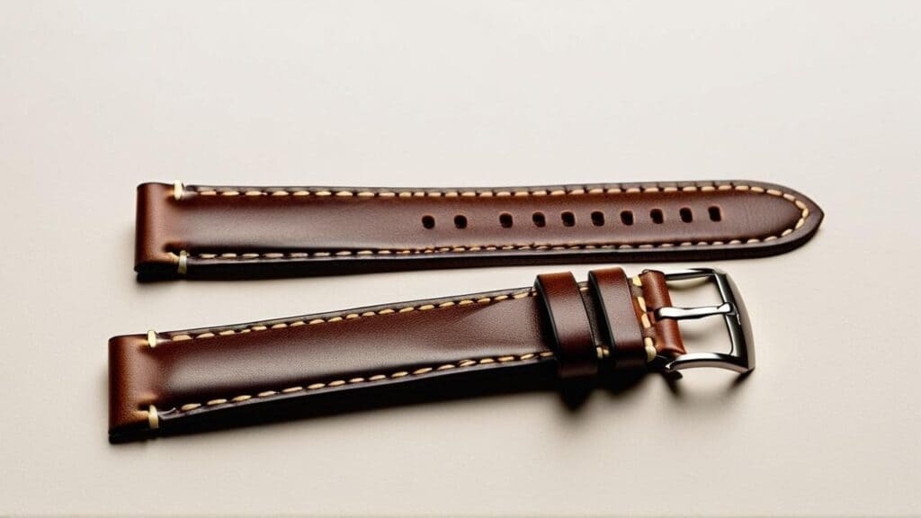 Leather watch straps disassembled with buckles for thorough cleaning, demonstrating proper deep cleaning method