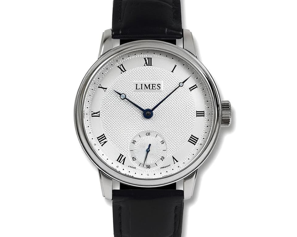 Limes Pharo dress watch with guilloche silver dial, Roman numerals and blued hands