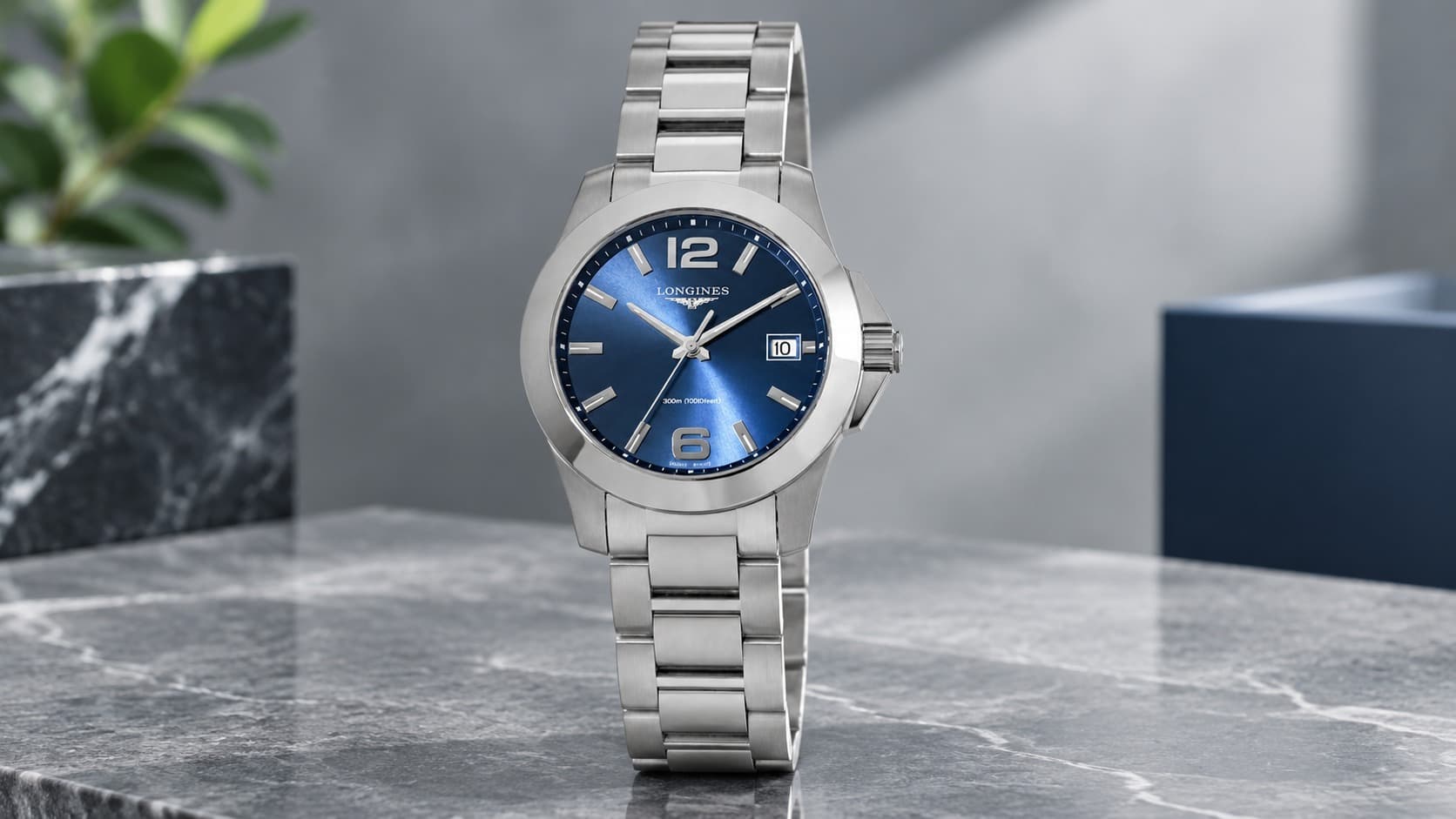 Longines Conquest with a blue dial and steel bracelet
