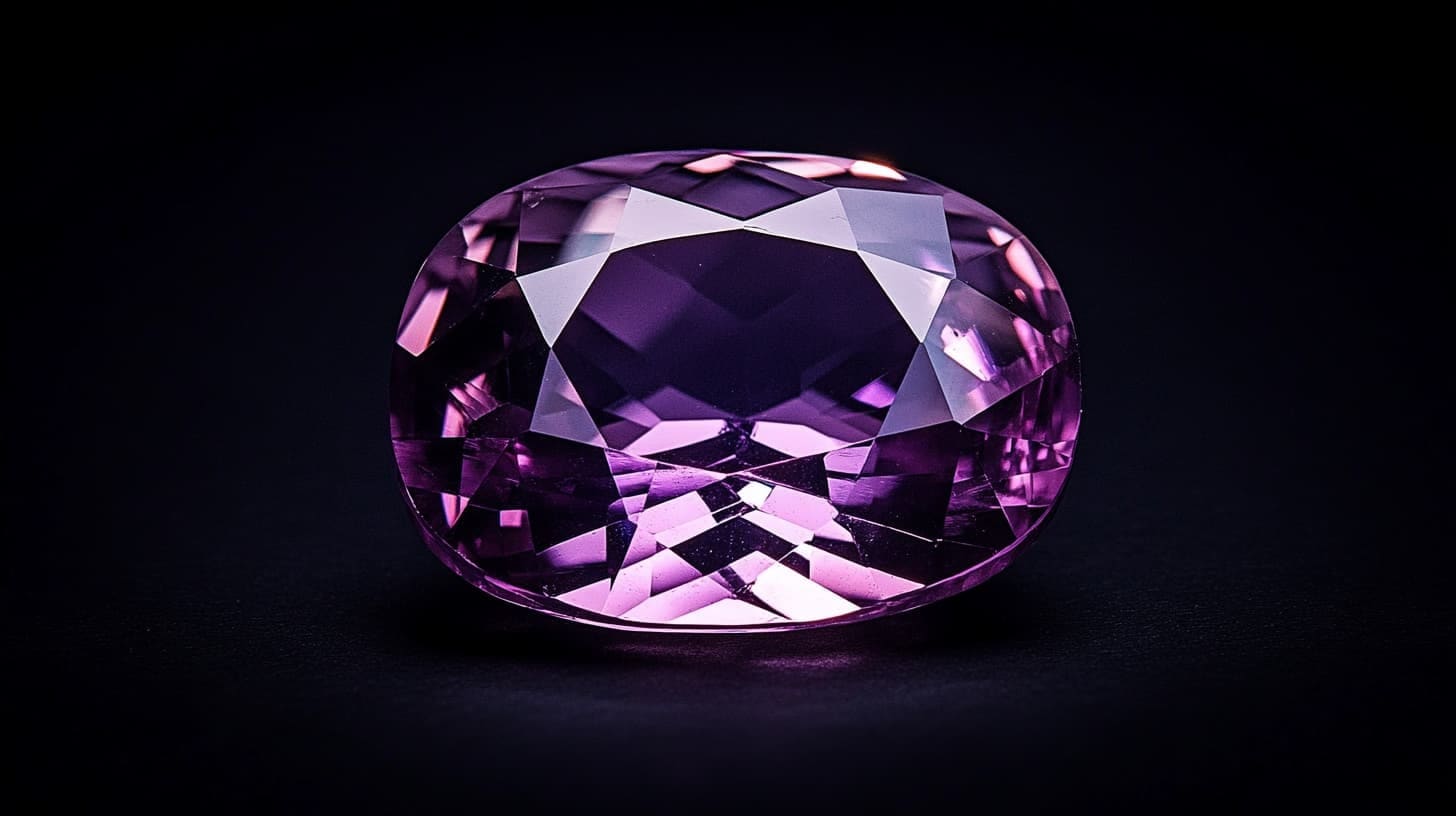 Oval faceted taaffeite in pale lilac on a black background