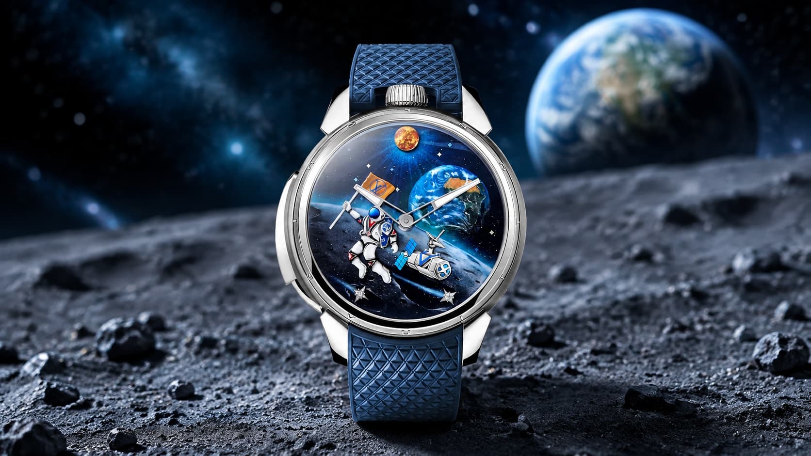 Louis Vuitton Tambour Taiko Galactique limited edition watch in titanium and white gold with a space-themed dial