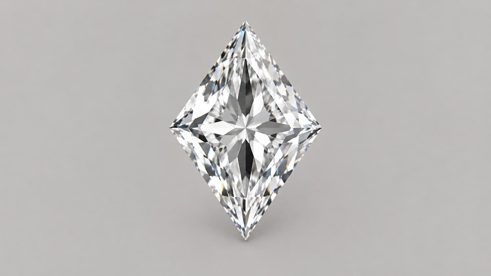 Lozenge cut diamond viewed from above showing its pointed corners and parallel step-cut facet rows