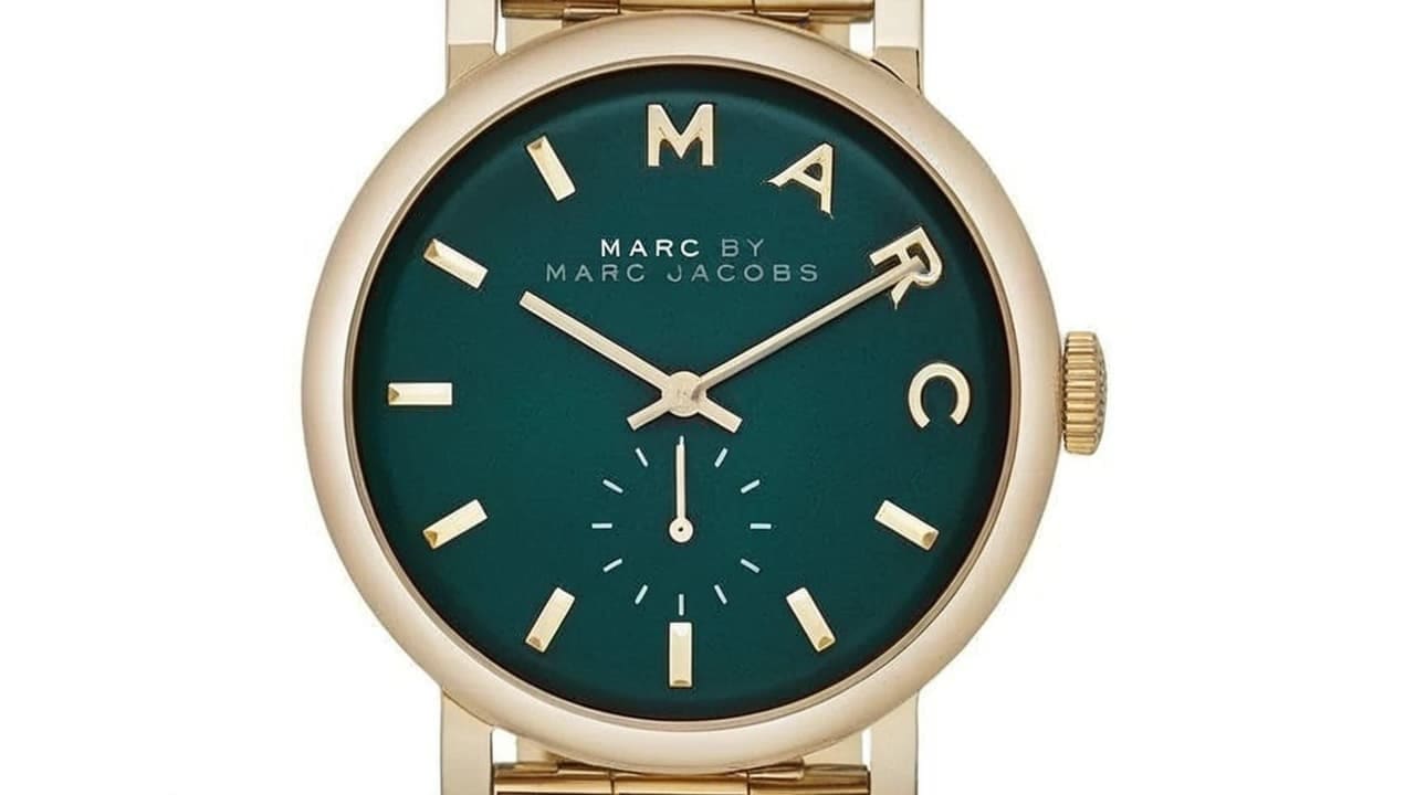 Marc Jacobs watch with green dial, MARC lettering and gold-tone bracelet