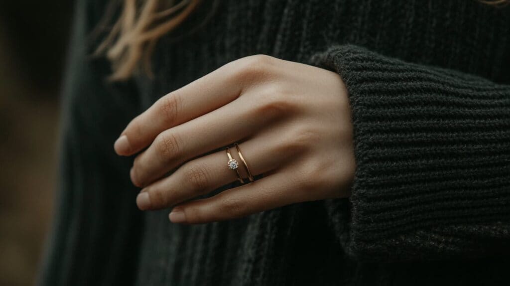 A minimalist gold engagement ring with a single diamond, highlighting a simple and elegant design choice.