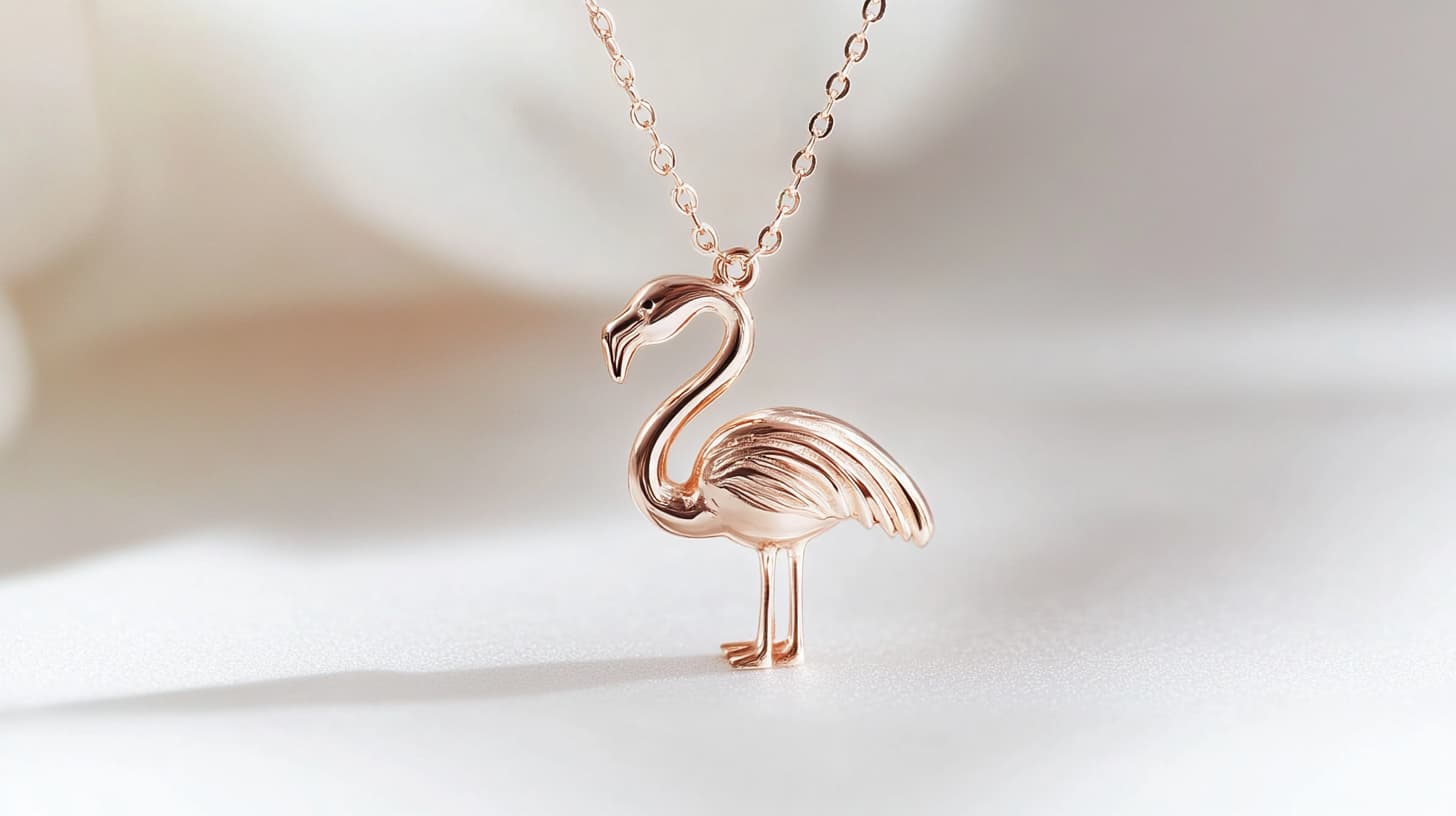 Minimalist rose gold flamingo pendant on a fine chain