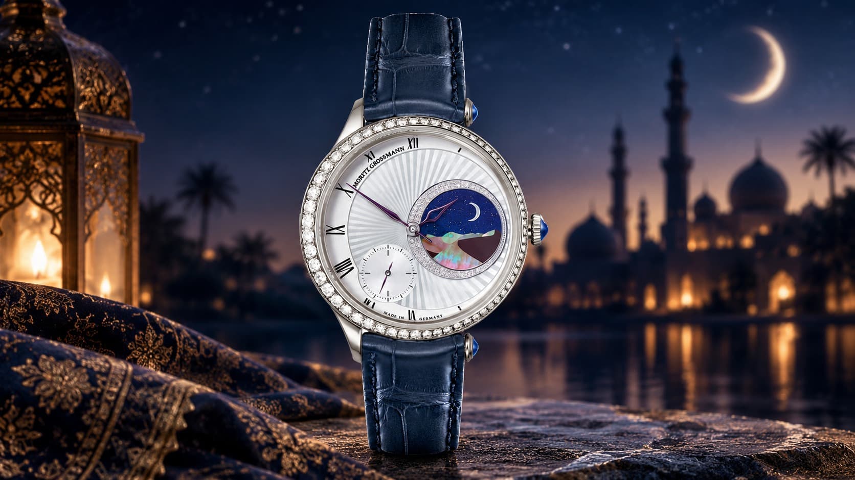 Moritz Grossmann Tefnut Arabian Nights watch with diamond bezel and night-sky dial