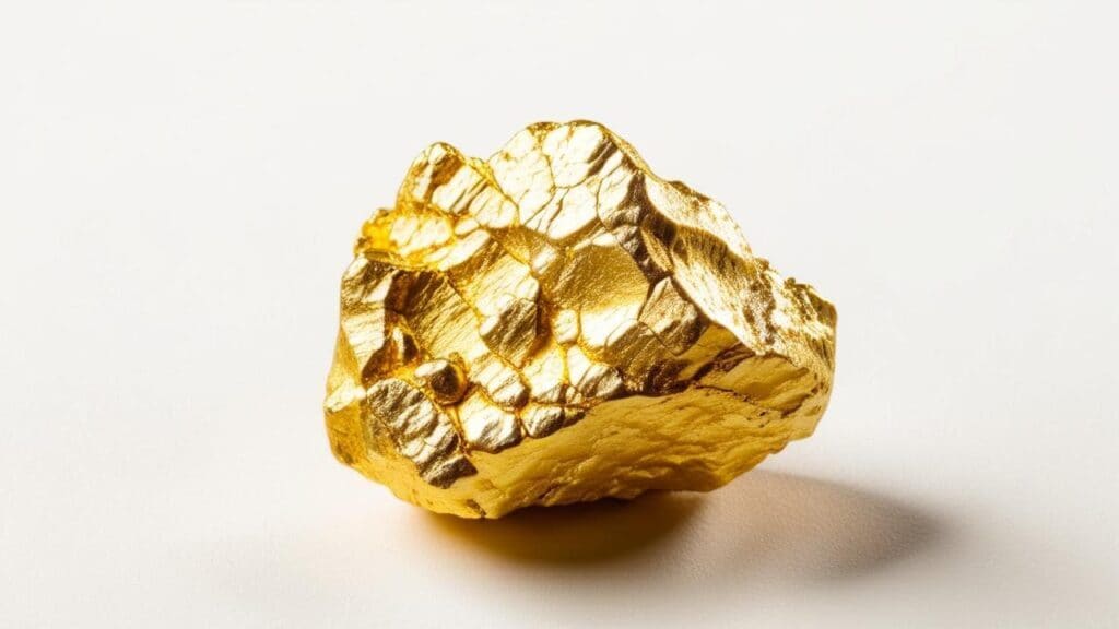 Close-up of a natural gold nugget showcasing raw metallic texture and luster