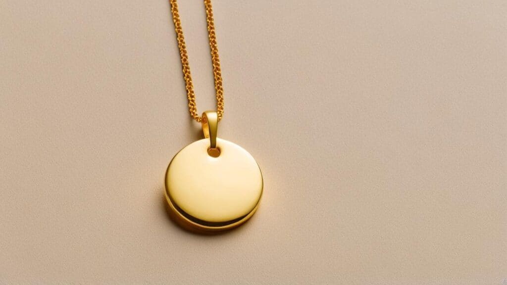 Minimalist round pendant necklace crafted from Nordic Gold with a polished gold-tone surface