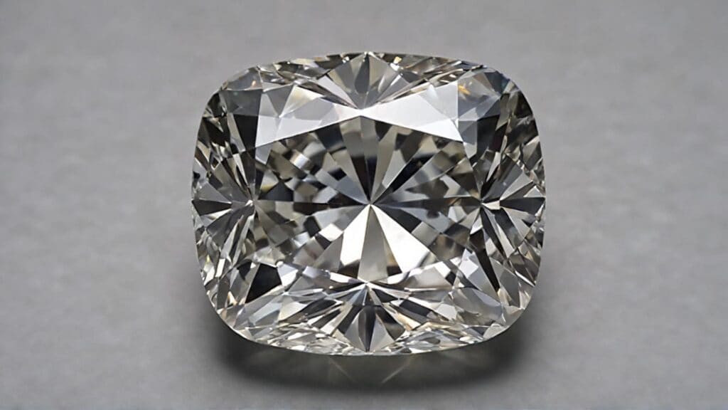 A detailed view of an Old Mine Cut diamond, highlighting its distinctive hand-cut facets, high crown, and open culet.
