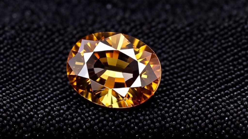 Oval-cut zircon gemstone in warm orange-brown tones, showcasing earthy hues and the natural diversity of zircon colors.