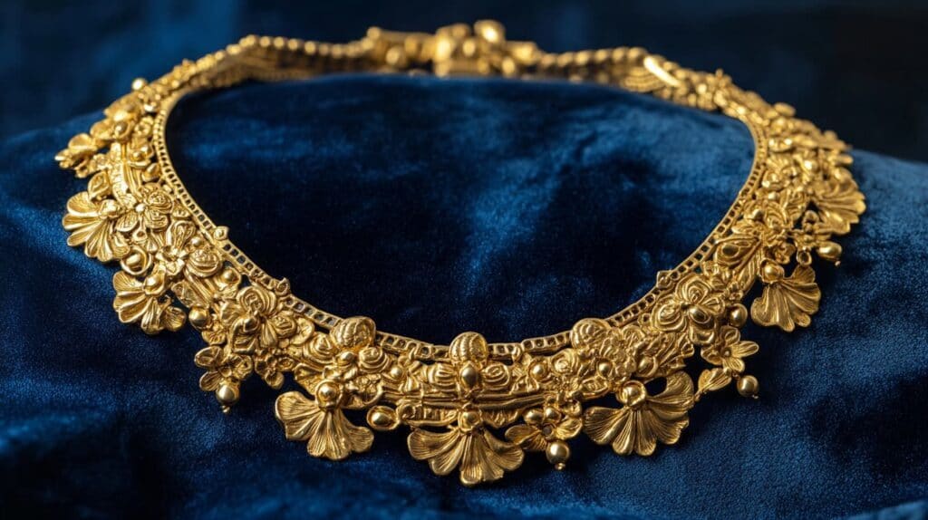 Ornate Gold Necklace Floral Design