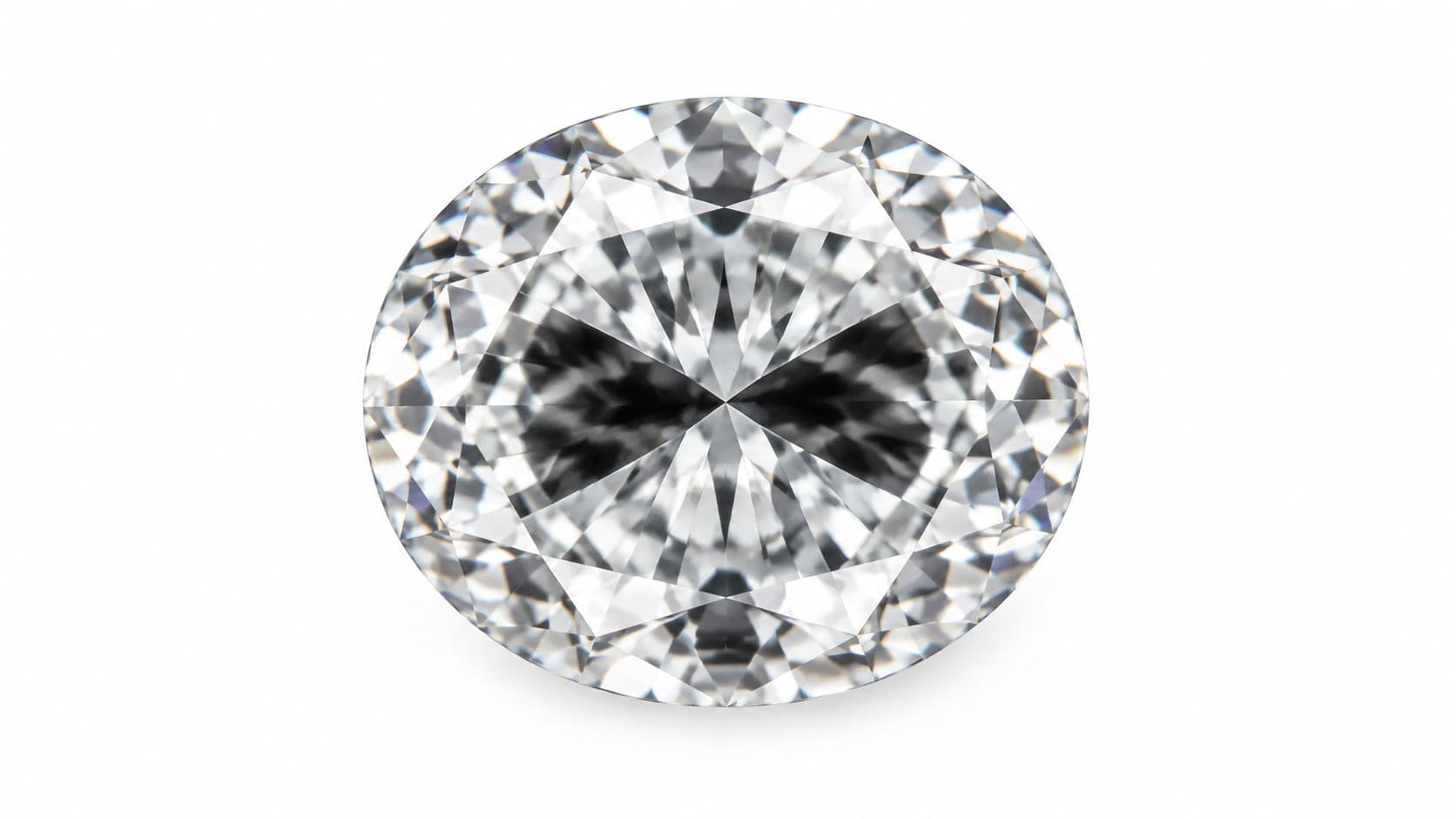 Close-up of an oval diamond's bow tie shadow between the center facets