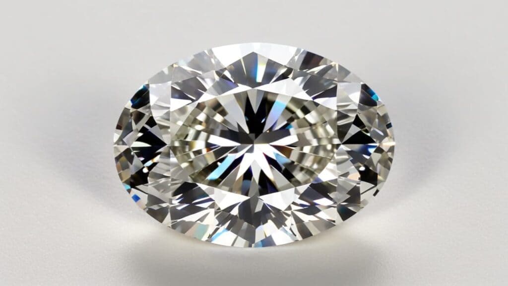 Oval cut diamond demonstrating optical properties and brilliance compared to simulants in authentication testing