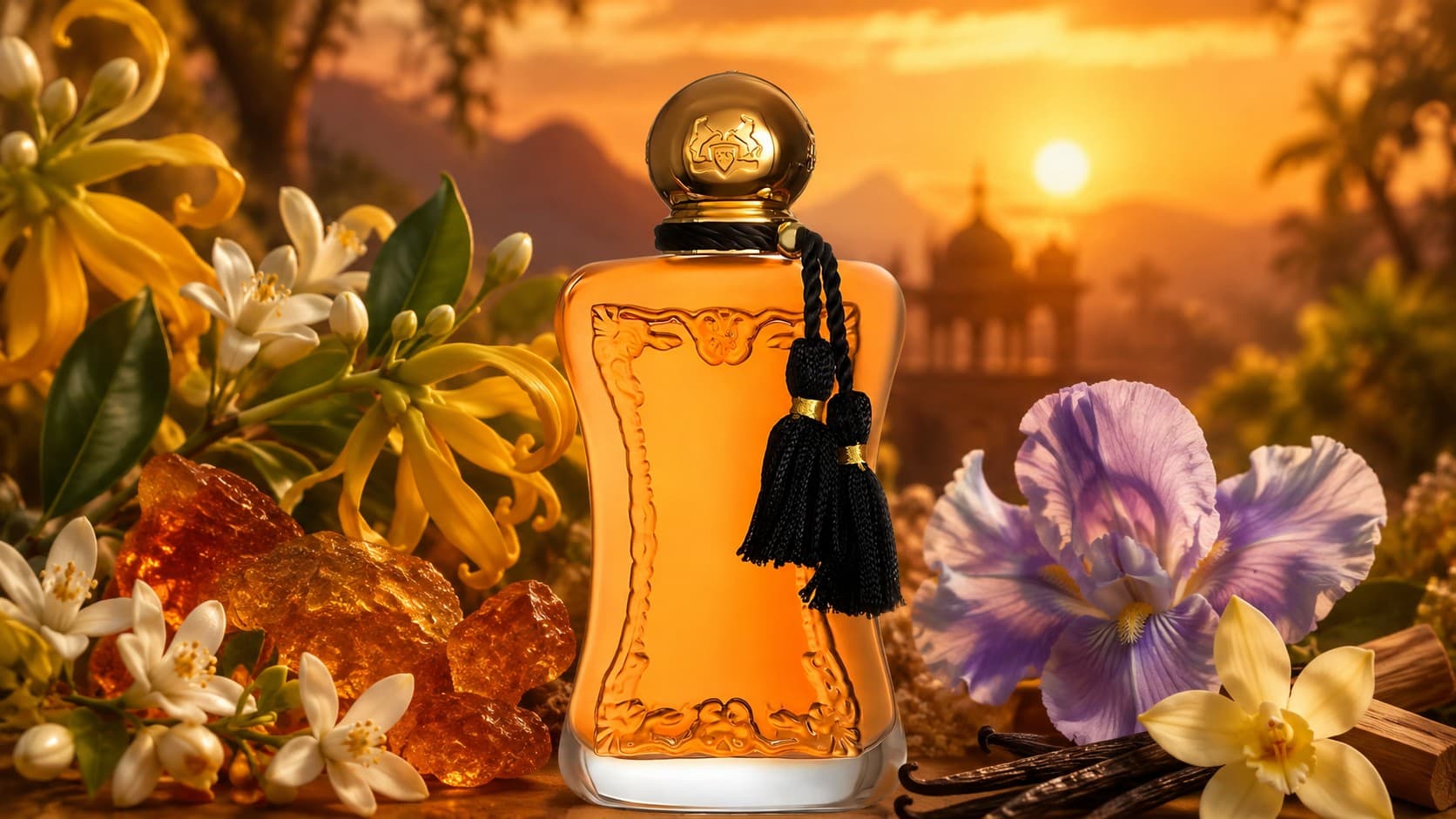 Parfums de Marly Safanad fragrance bottle with ylang-ylang, amber, and iris
