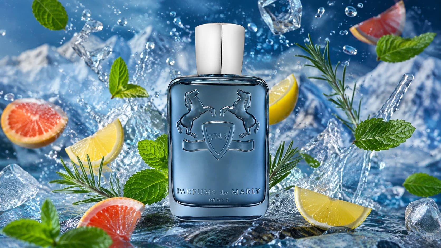Parfums de Marly Sedley fragrance bottle with mint, citrus, and ice