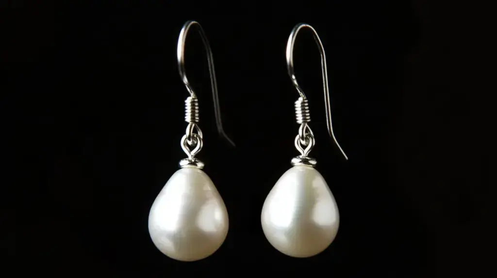 Elegant pearl drop earrings on black background, symbolizing grace and classic beauty in jewelry.