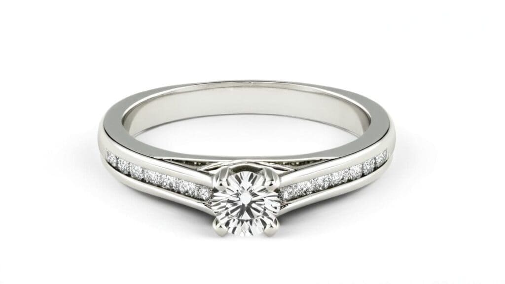 Platinum engagement ring with diamonds, a premium hypoallergenic metal that resists tarnish and is ideal for sensitive skin.