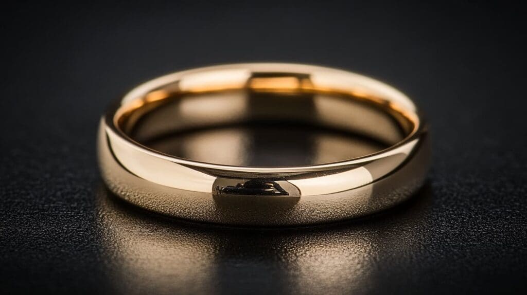 Polished Gold Band Ring On Black