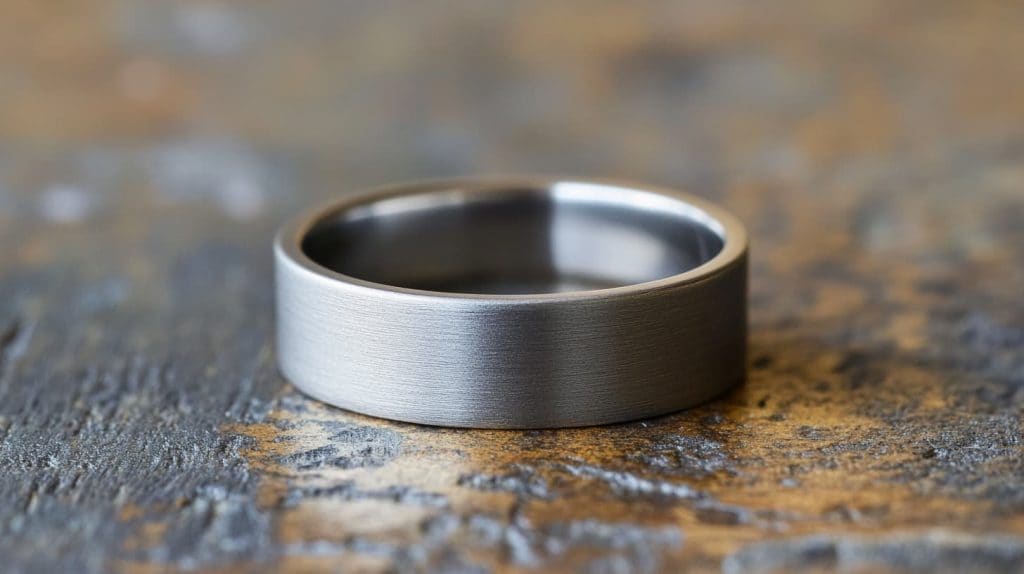 Polished grey gold wedding band with a smooth brushed finish, showcasing its understated elegance and durable craftsmanship.