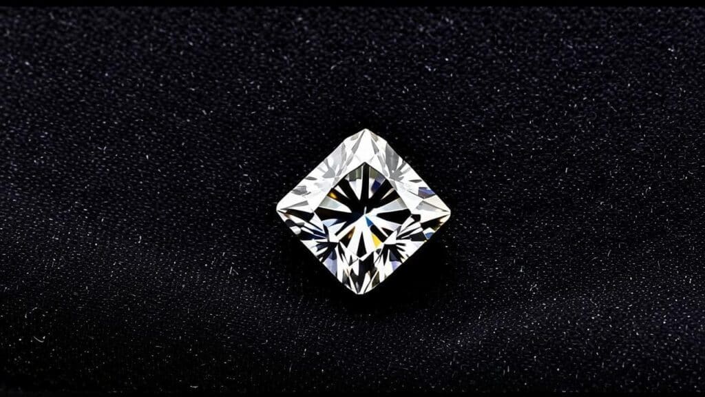 A princess-cut diamond illustrating cut quality, a key factor in gemstone certification and grading reports.