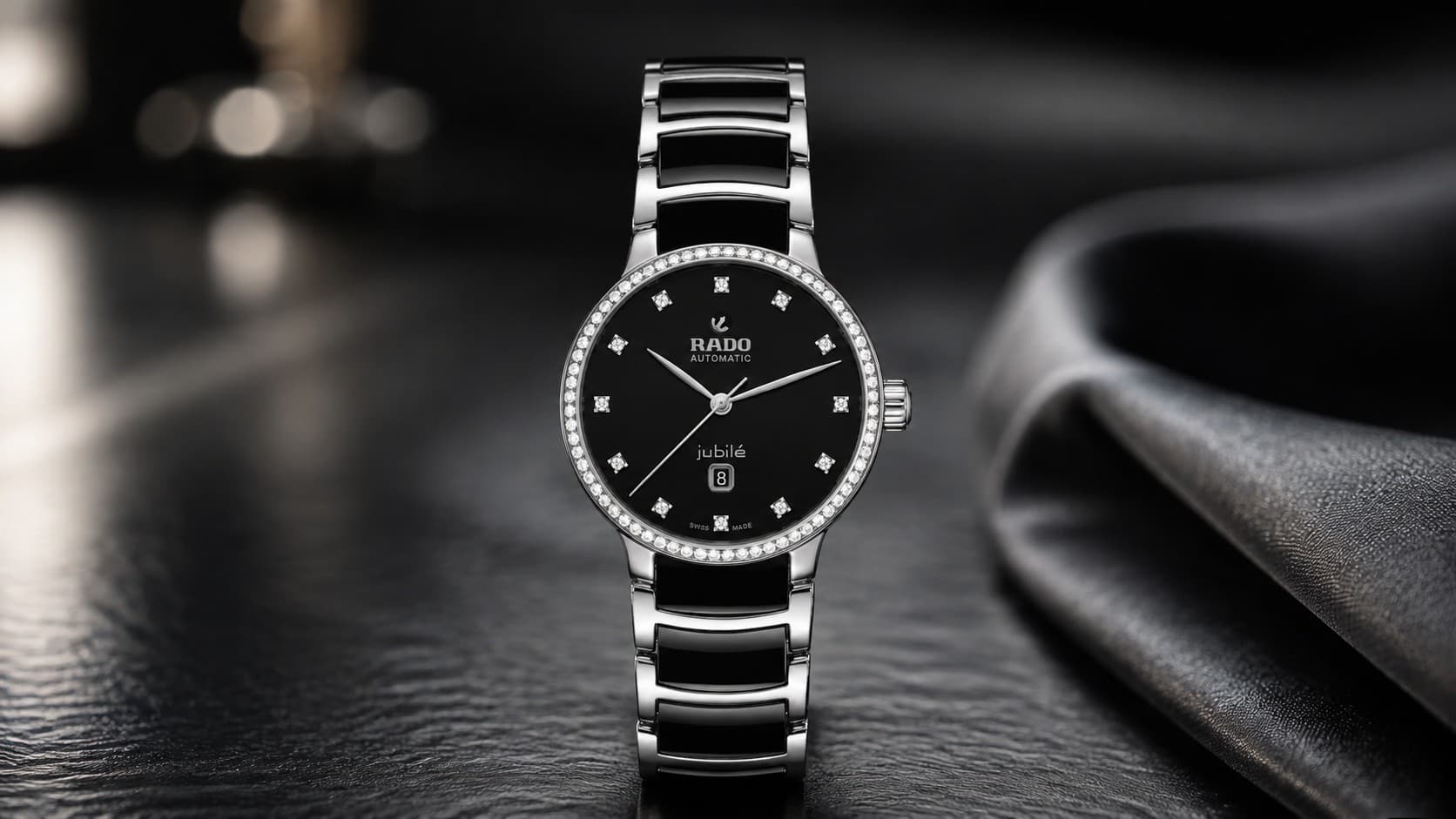 Rado Centrix Automatic diamond watch with black ceramic and steel Jubilé bracelet