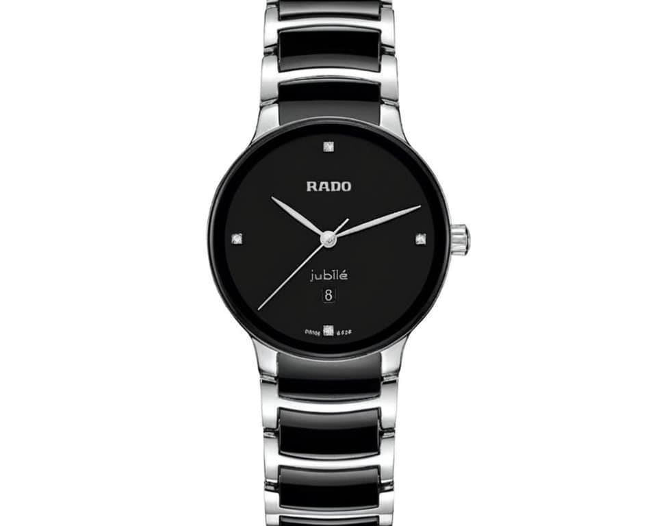 Rado Jubilé watch featuring black ceramic case with steel bracelet and diamond markers demonstrating ceramic technology innovation