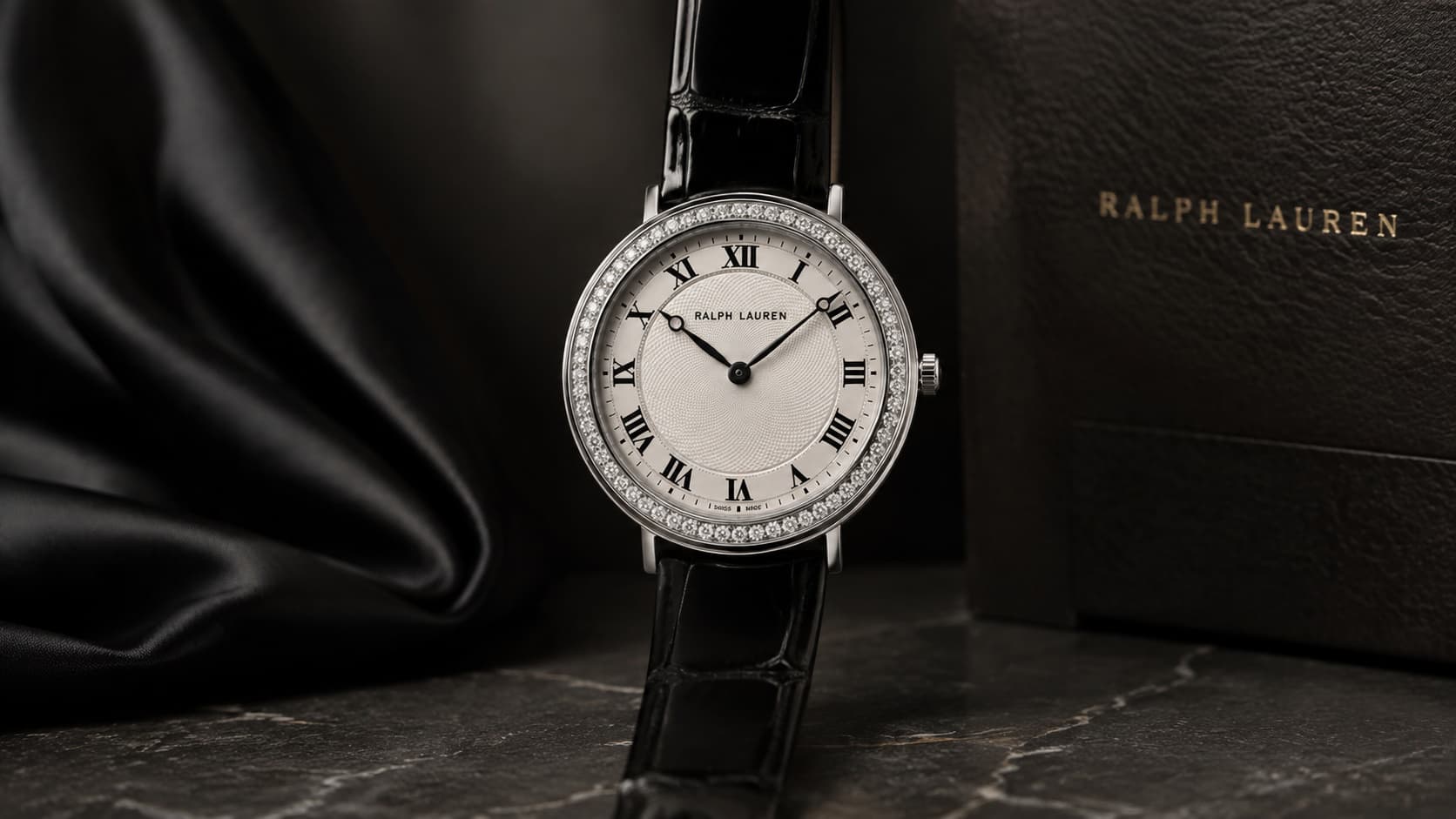 Ralph Lauren Slim Classique watch with guilloché dial and diamond bezel
