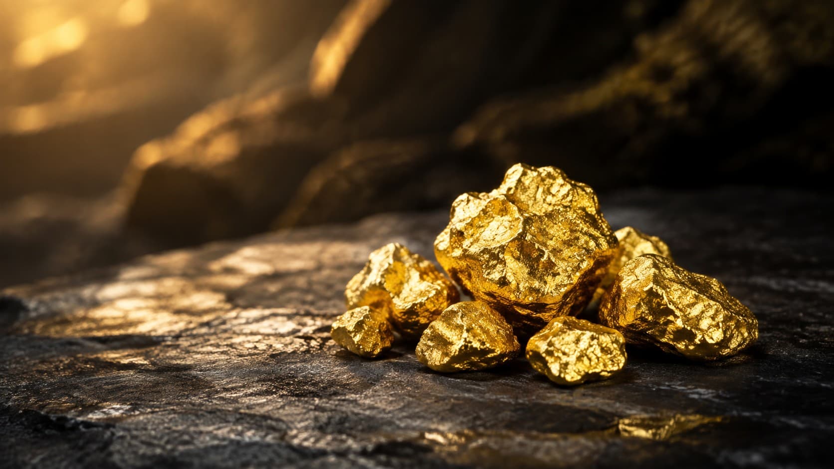 Raw gold nuggets on rock showing why gold is a rare natural resource