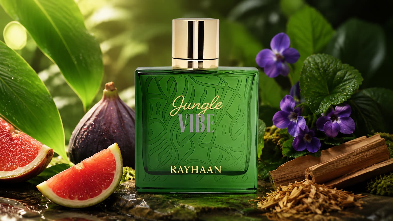 Rayhaan Jungle Vibe cologne bottle with fig, grapefruit, and sandalwood