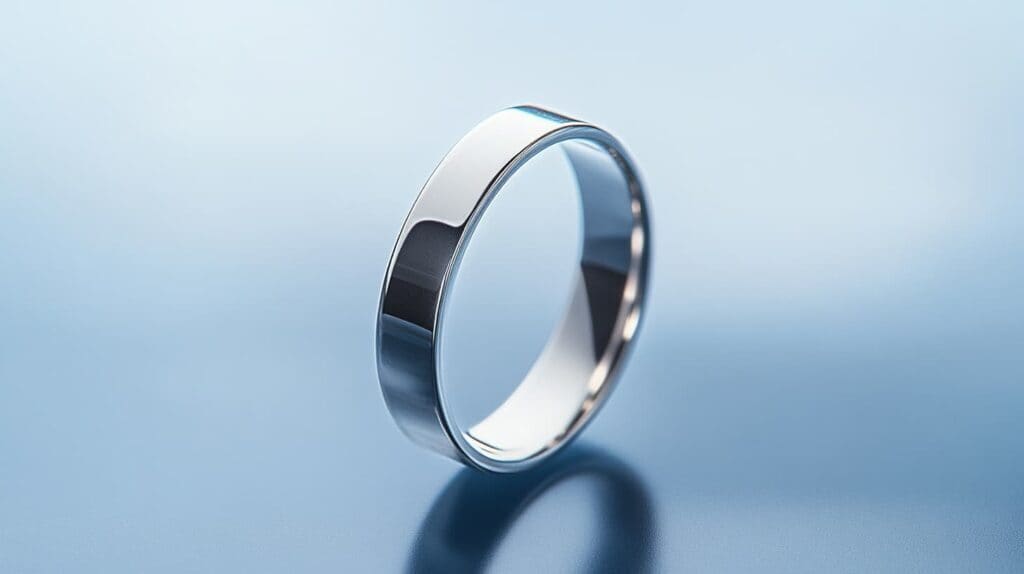 Minimalist silver band crafted from recycled sterling silver, showcasing sustainable and modern jewelry design.