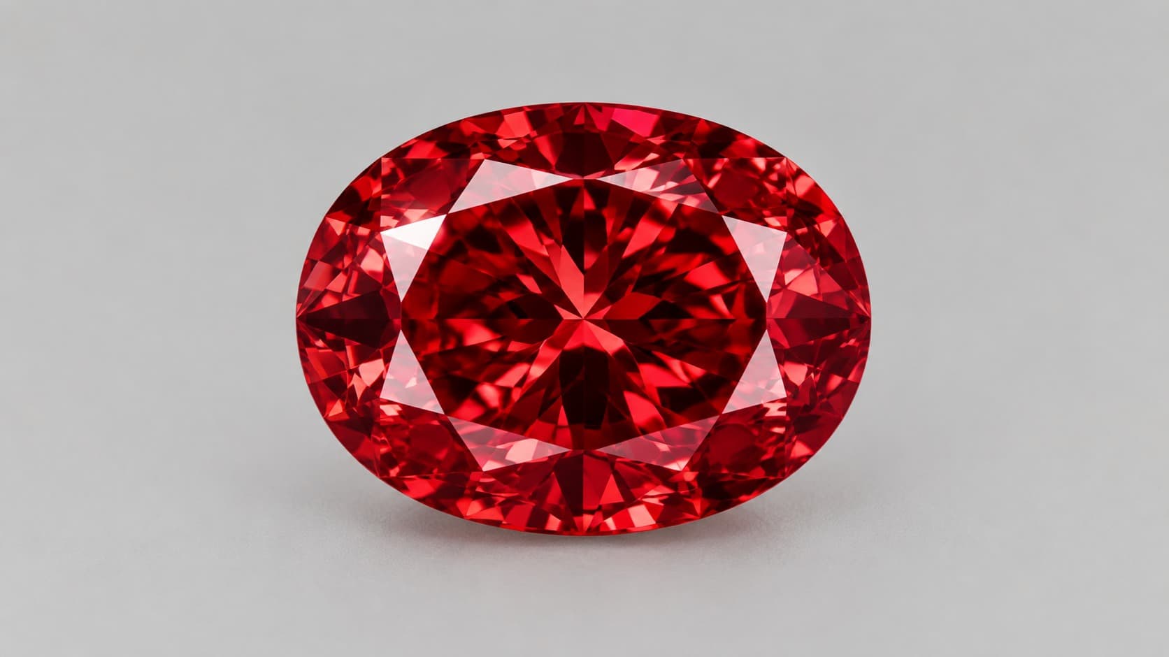 Oval-cut natural red diamond gemstone with vivid red saturation and brilliant faceting
