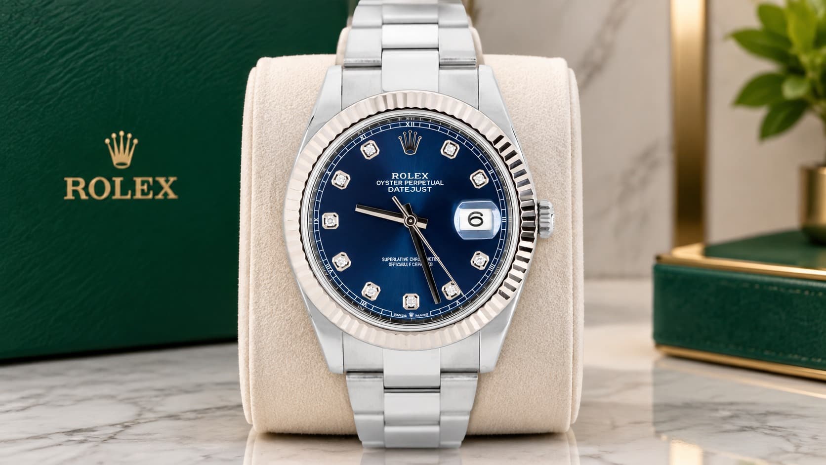Rolex Datejust 41 blue diamond dial stainless steel watch