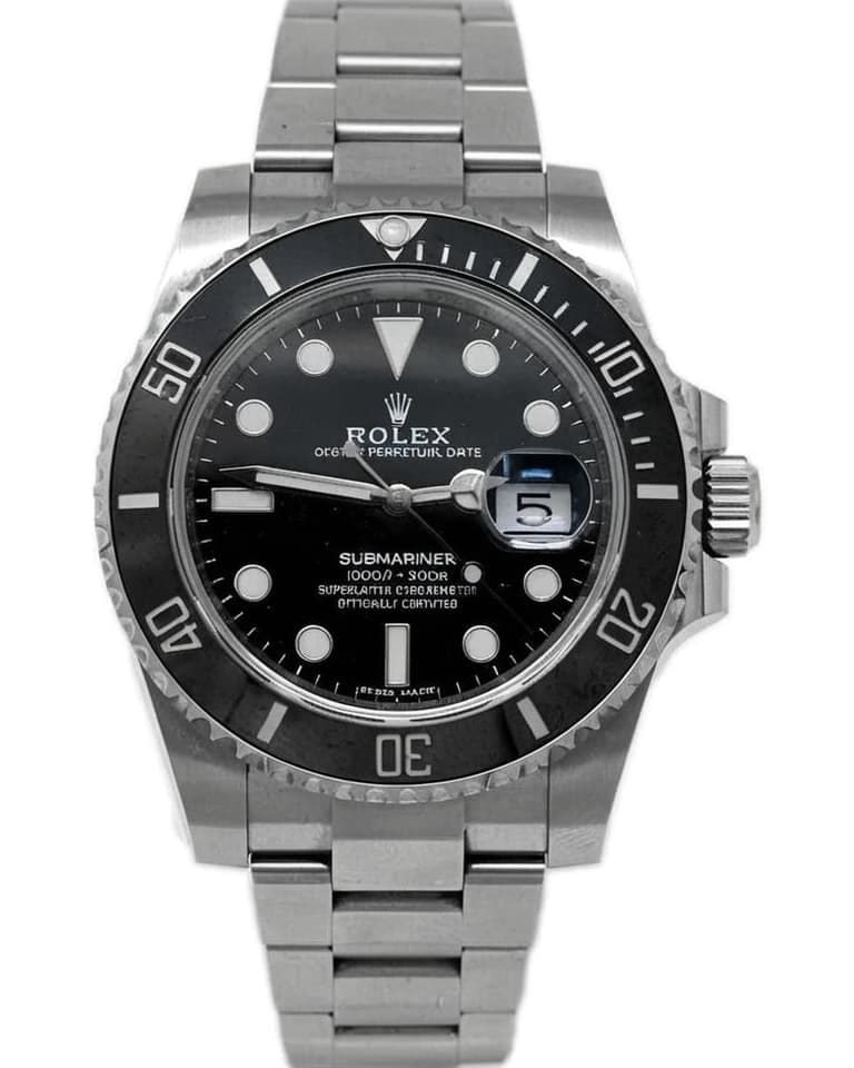 Rolex Submariner Date with black dial, black ceramic bezel and Cyclops date lens