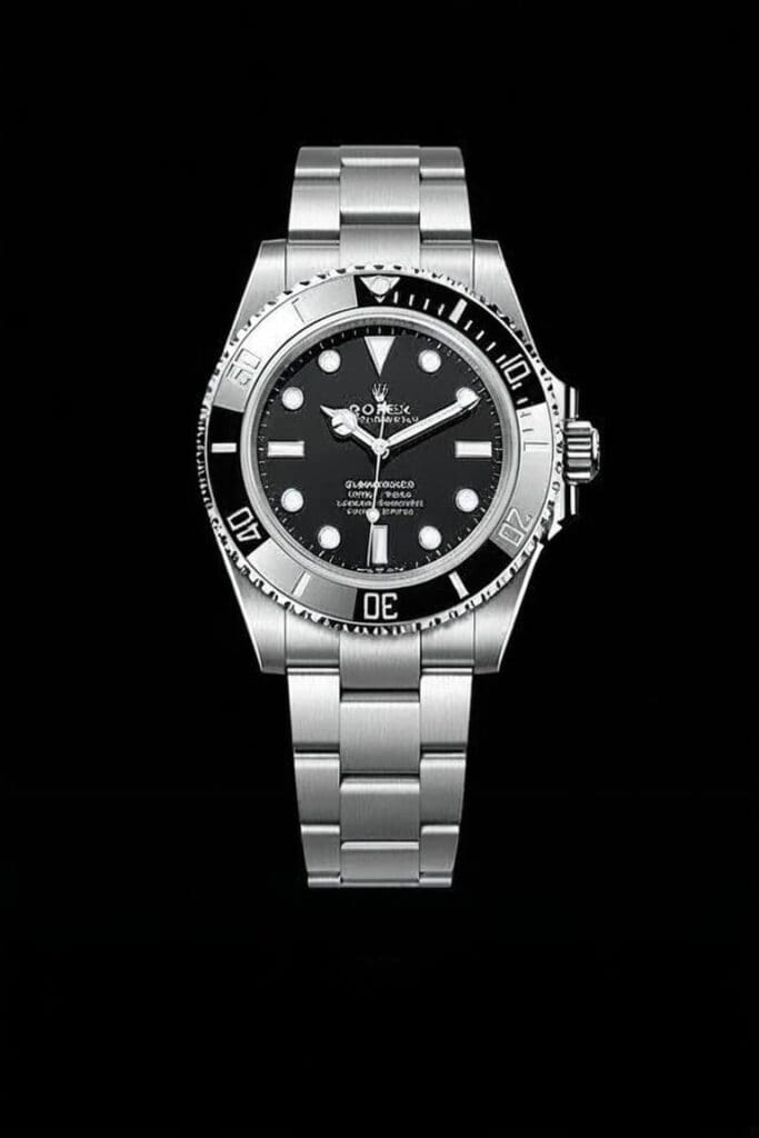 Rolex Submariner no-date model with black dial and unidirectional rotating bezel, featuring the iconic Mercedes hands and luminous hour markers on stainless steel Oyster bracelet