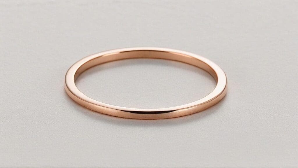 Thin rose gold dainty ring with 1mm band demonstrating delicate proportions