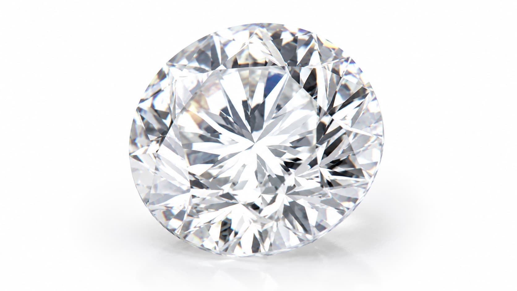Close-up of a round brilliant cut diamond showing facets and light reflection