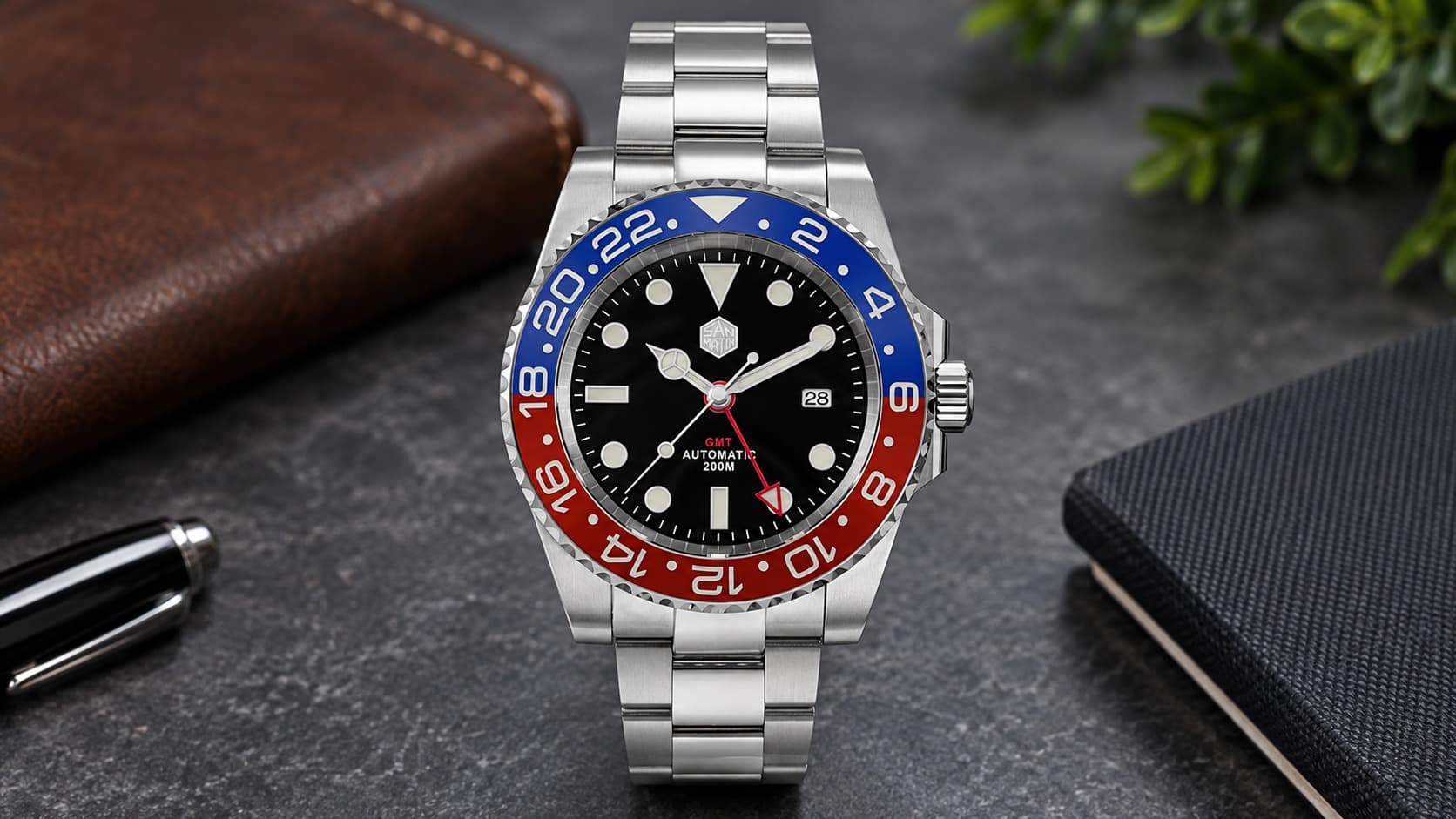 San Martin GMT watch with Pepsi-style blue and red bezel, a popular Rolex GMT-Master homage