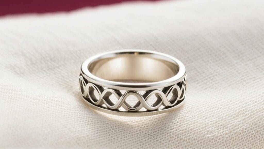 Sterling silver purity ring with open infinity symbol design, representing eternal commitment and personal values