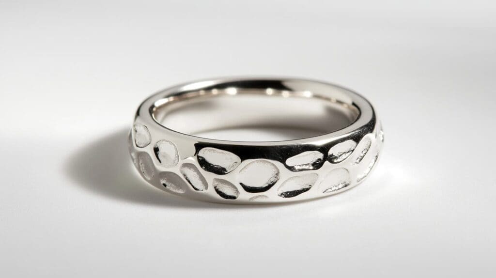 Elegant silver ring featuring giraffe-inspired spot patterns, symbolizing individuality and natural harmony.