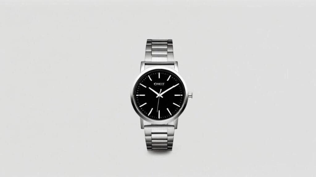 Classic silver wrist watch with black face showcasing battery-powered quartz movement perfect for DIY battery replacement