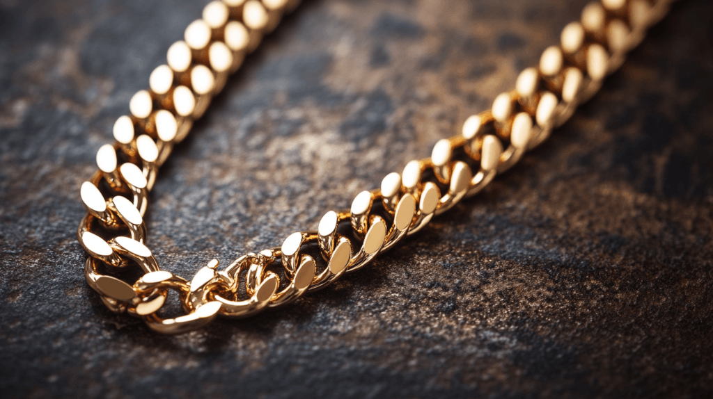 Solid 9K gold chain necklace, demonstrating the durability and style of 375 gold for everyday wear.