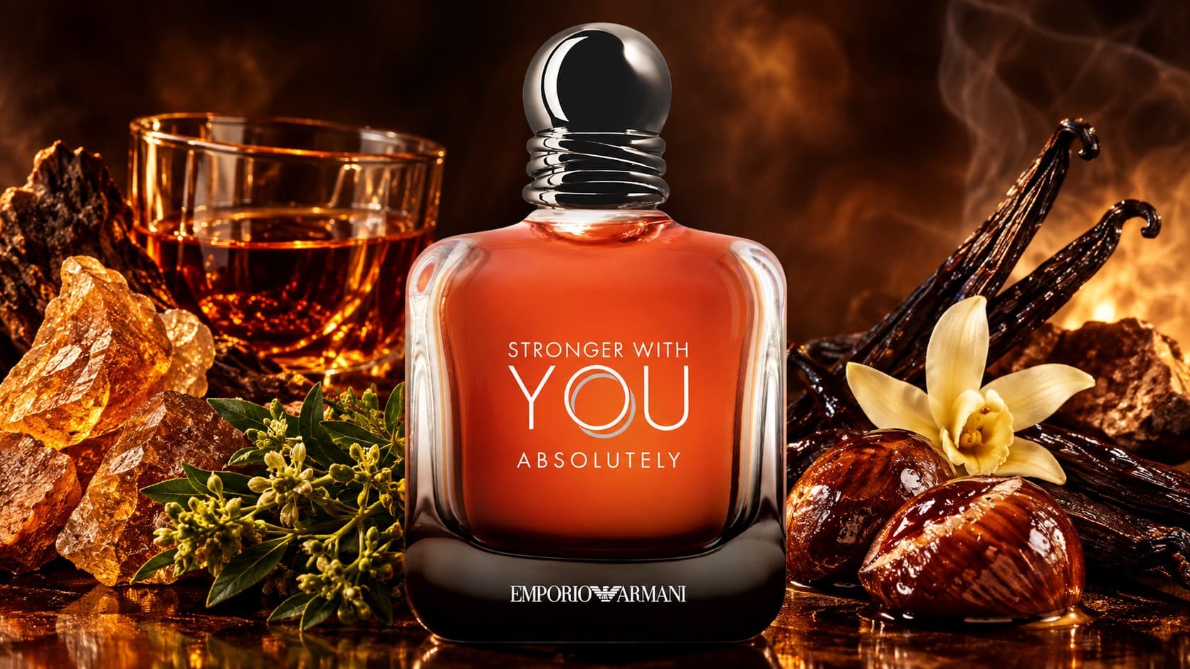 Emporio Armani Stronger With You Absolutely Eau de Parfum bottle with rum, elemi, and Madagascar vanilla