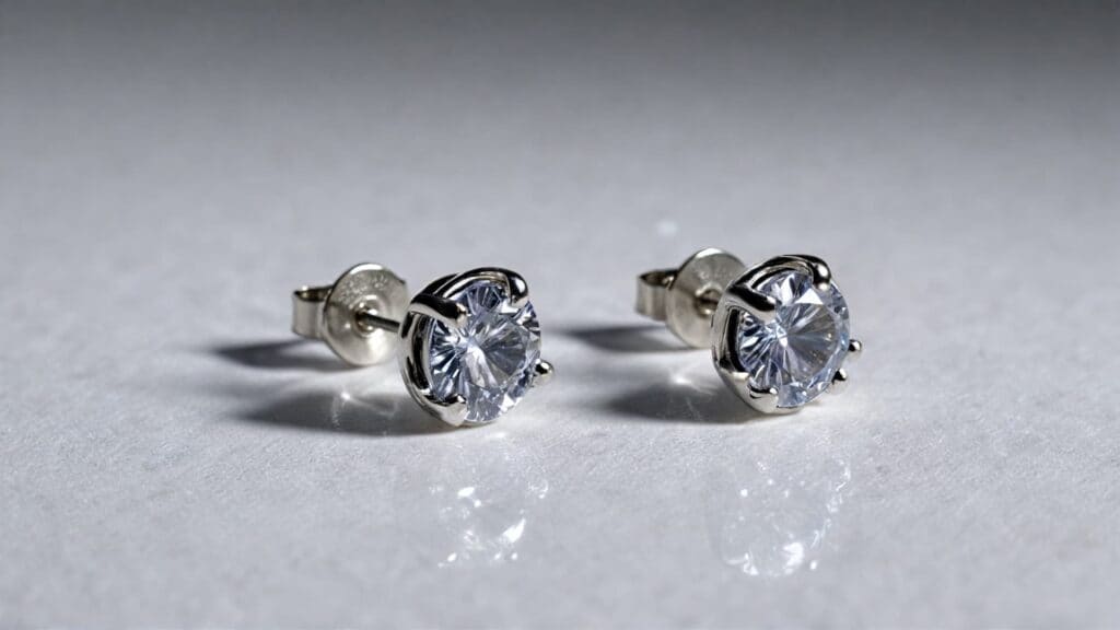 Surgical steel diamond stud earrings with flat backs on white background, ideal starter jewelry for new ear piercings