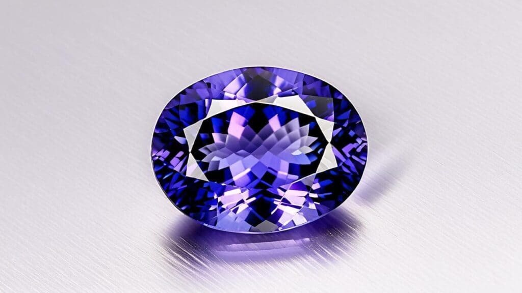 Faceted tanzanite gemstone in blue-violet hues, a stone vulnerable to ultrasonic cleaning