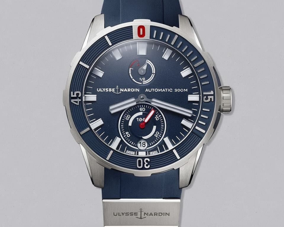 Ulysse Nardin Diver with blue dial, power reserve indicator and blue rubber strap
