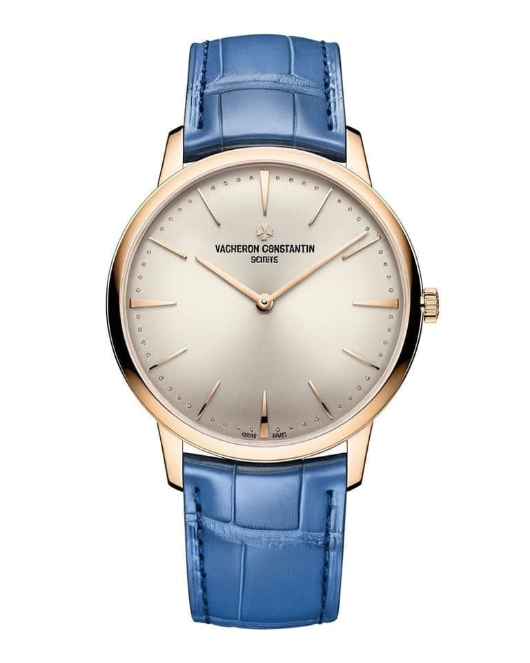 Vacheron Constantin Patrimony in rose gold with silver dial and blue alligator strap