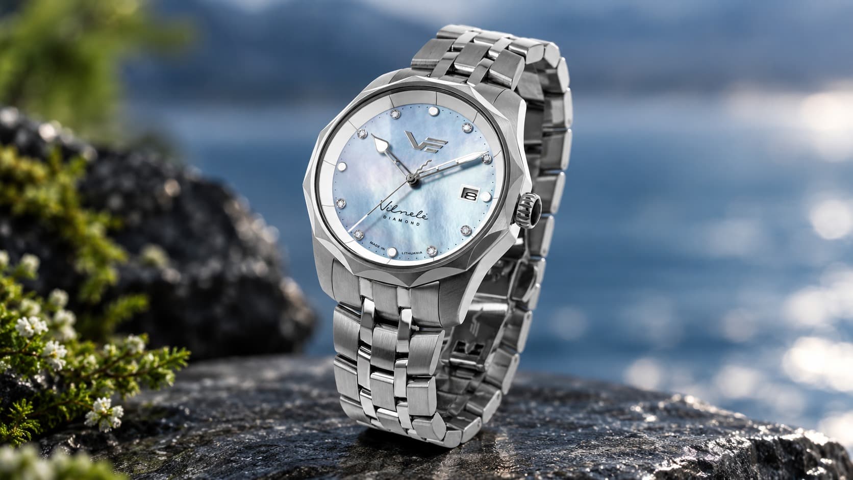 Vostok-Europe Vilnelė Diamond watch with mother-of-pearl dial and steel bracelet
