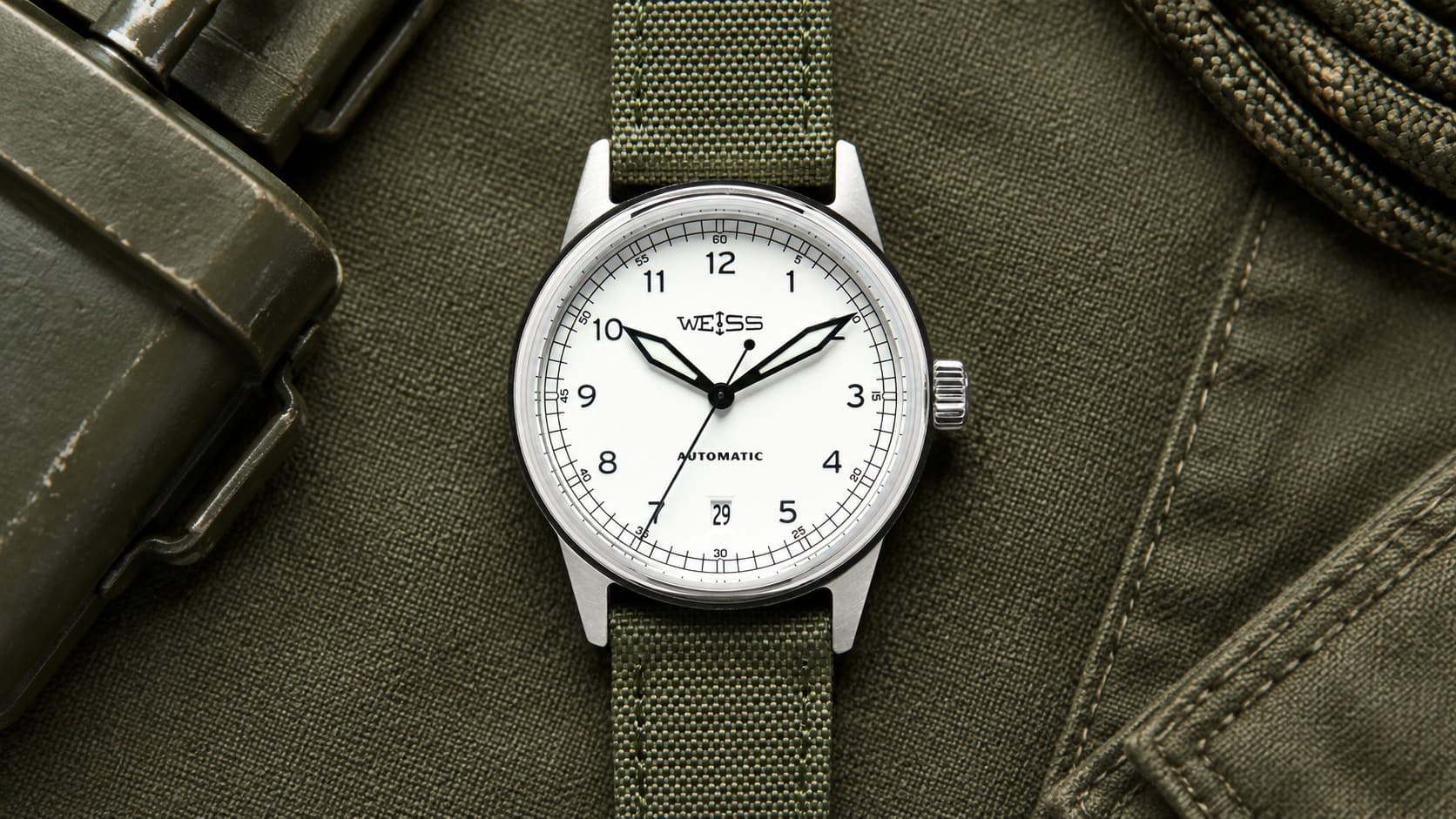 Weiss Automatic Issue Field Watch 38mm with white dial and date window
